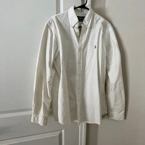 Ralph Lauren Button Down Shirt Long Sleeve Embroidered Chest Logo Collar White L